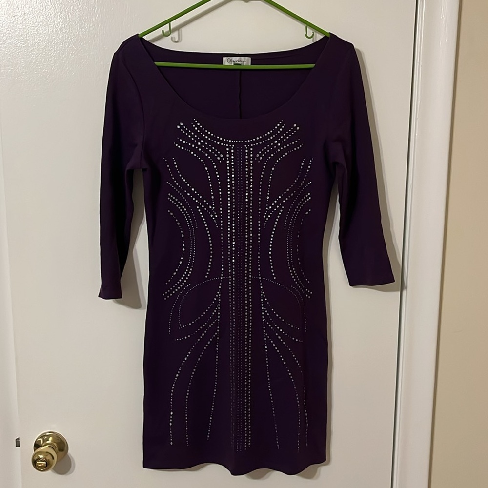 Olsenboye Purple silver pattern body-con mini dress, medium